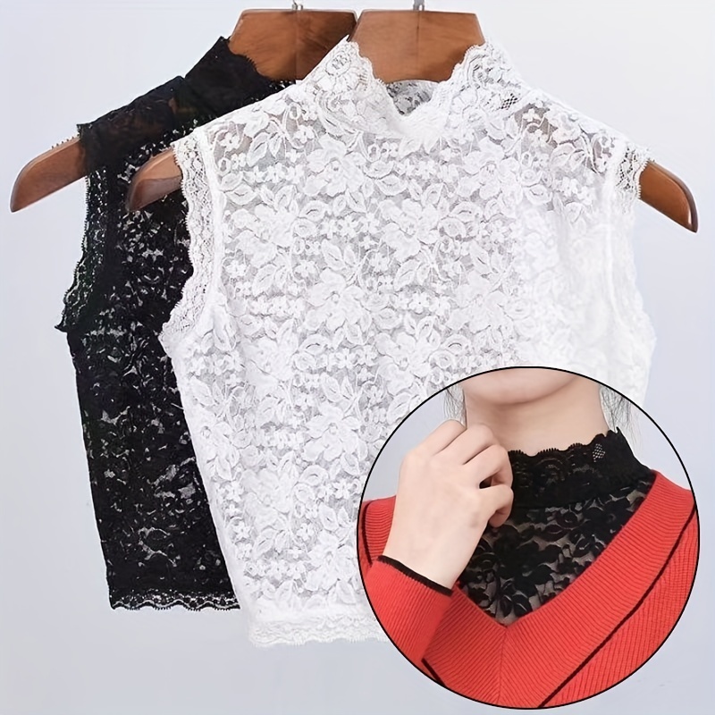 

Plus Size Fake Collar Solid Color Lace Floral False Collar Elegant Detachable Half Shirt Blouse For Women