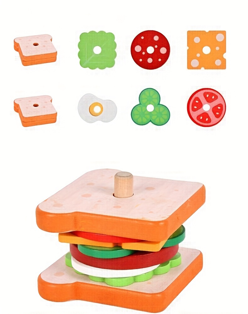 youngsterss wooden simulation hamburger sandwich set with matching pillars food cutting kitchen utensils kindergarten   christmas halloween thanksgiving gifts details 4