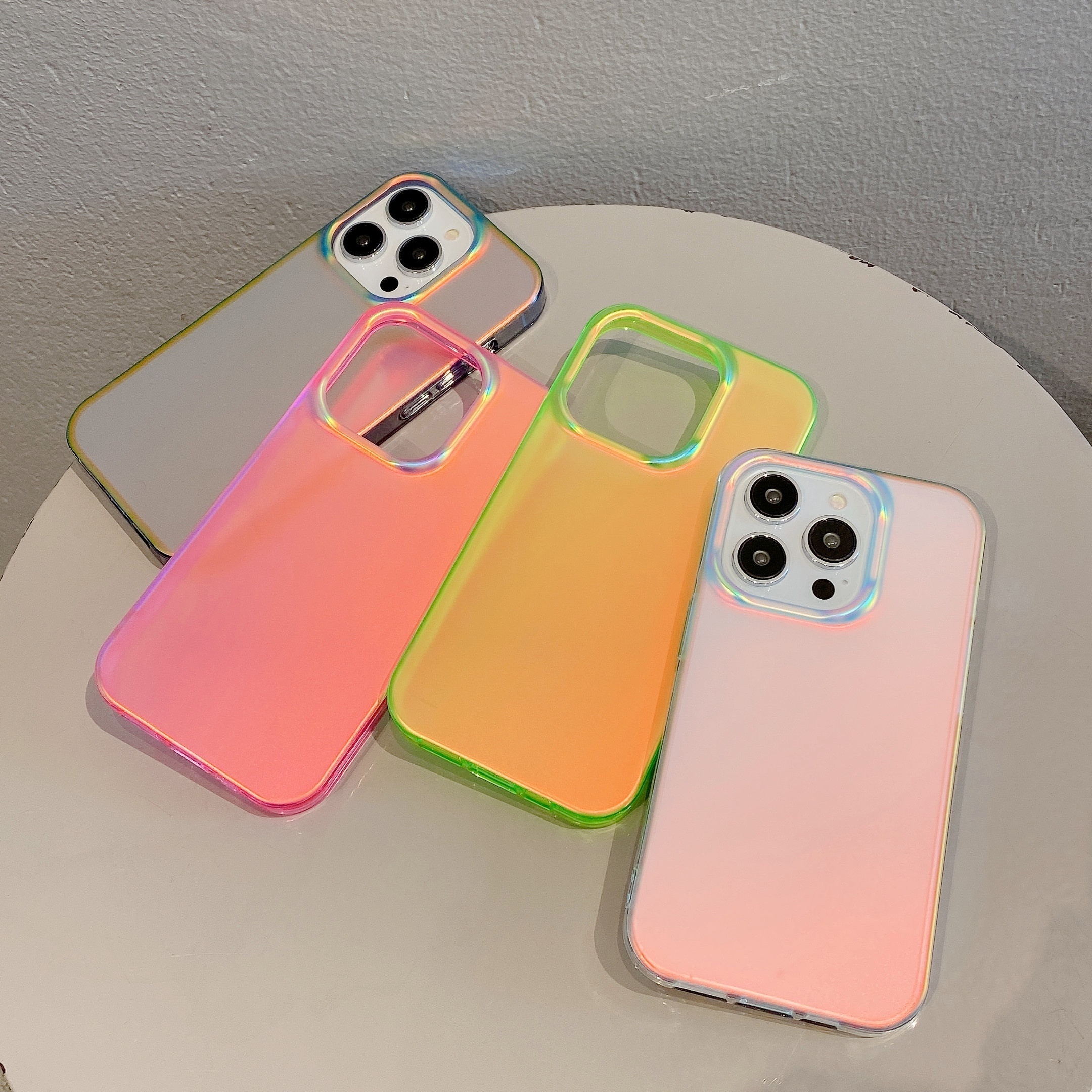 

Advanced Sense Fluorescent Green, White And Pink Case Suitable For 14promax Phone Case, For 13 New 12 Frosted Color, 11 Simple Couple Stylish Original Protective Full Package Maiden Cool