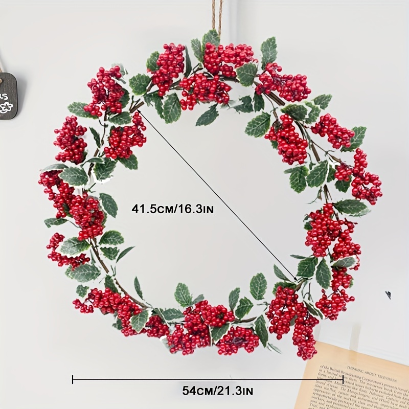 1pc, Christmas Wreath, Small Faux Red Berries Wreath For Front Door Window  Fireplace Mantel Xmas Winter Holiday Decoration Decor