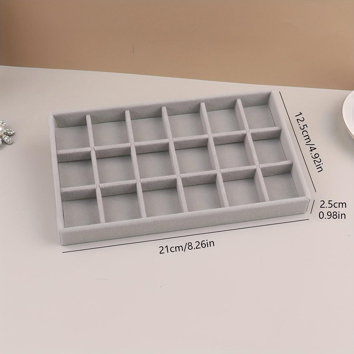 Vassoio Portagioie In Velluto E Legno - 12 Scomparti - Per Bracciali, Orologi, Gioielli - Foto 12