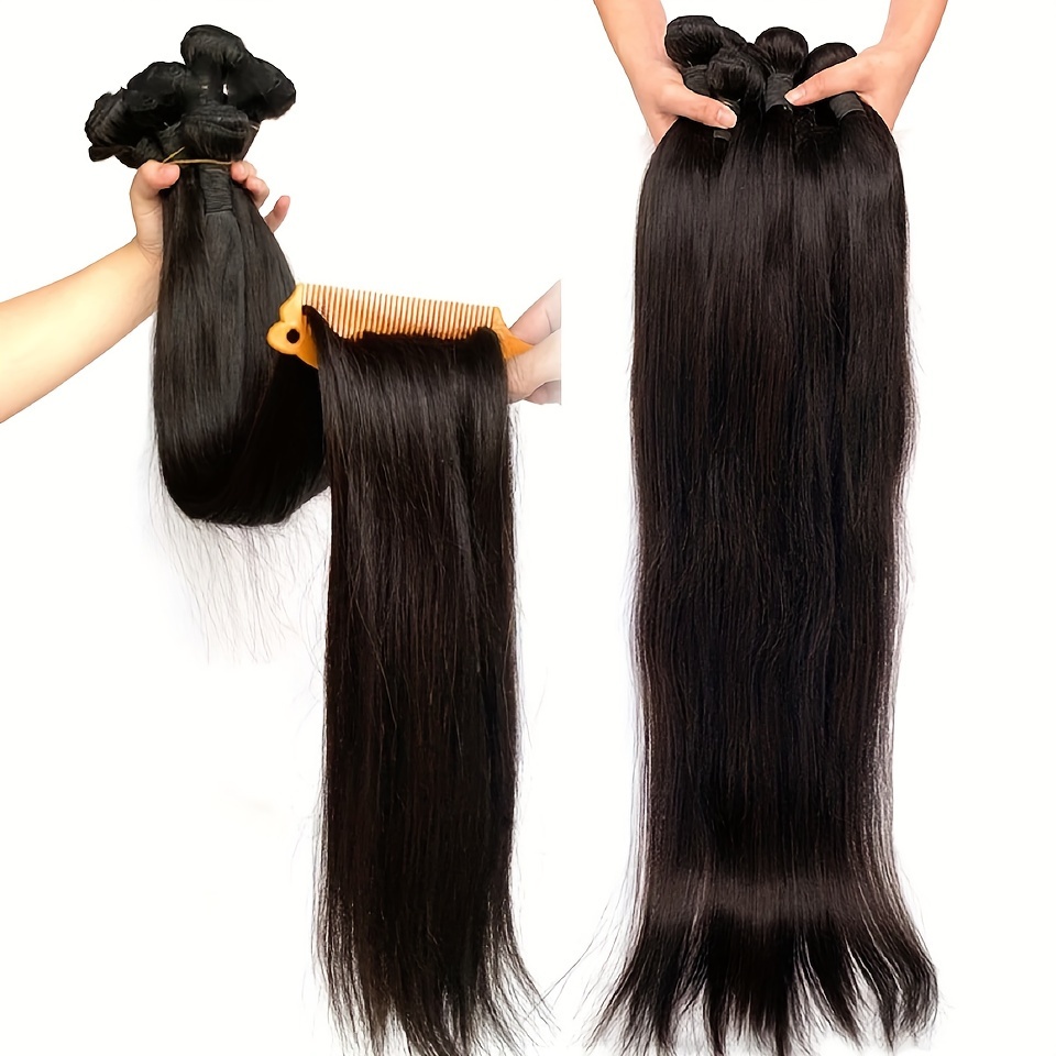 Brazilian Hair Weave Human Hair Bundles 28 30 Bone Straight Temu