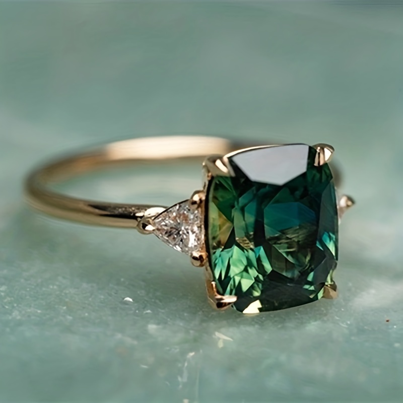 Men's Square Emerald Solitaire Zircon Engagement Ring