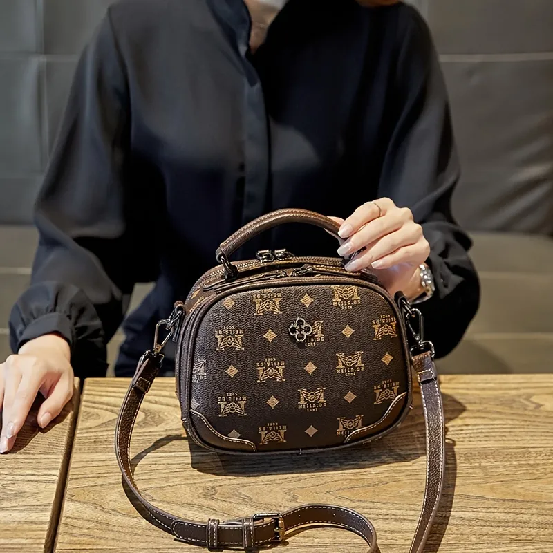 Women's Vintage Pattern Shoulder Bag, Top-Handles Satchel Bag, Zipper Coin  Purse