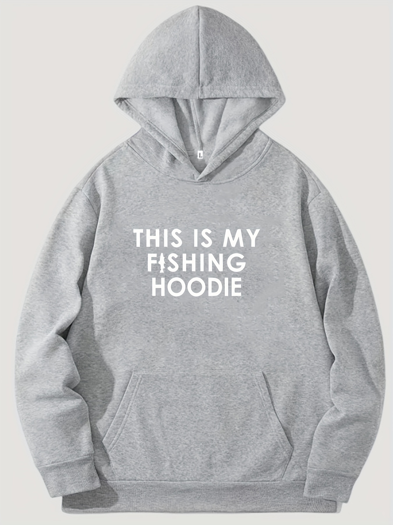geometric-pattern Hooded Funny Sweatshirt, Men's Slogan Is My Fishing Cool Casual Graphic Design Pullover Kangaroo Pocket Streetwear Fall Gifts