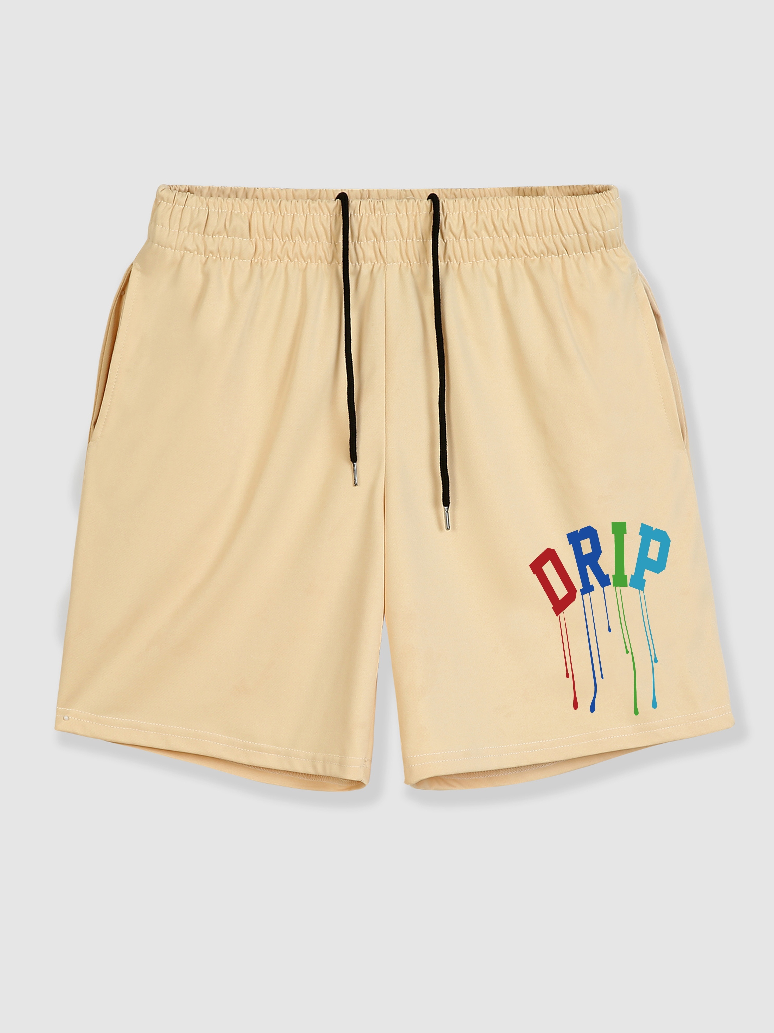 Drip Graphic Print Solid Color Casual Slightly Stretch Graphic Drawstring  Shorts, Men's Trendy Shorts For Summer - Temu