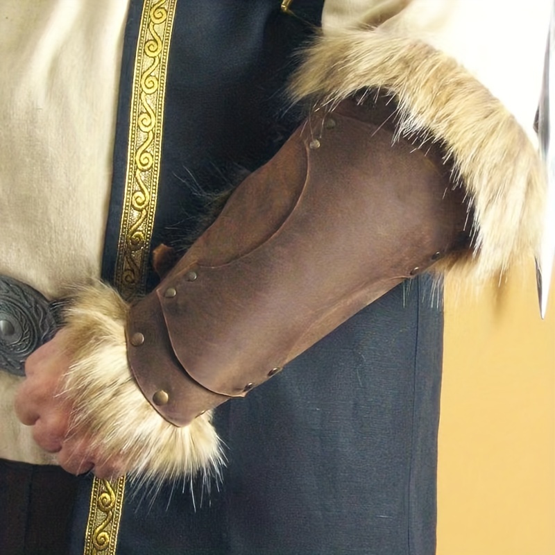 Viking Bracers Barbarian Faux Leather Faux Fur Bracers - Temu Canada