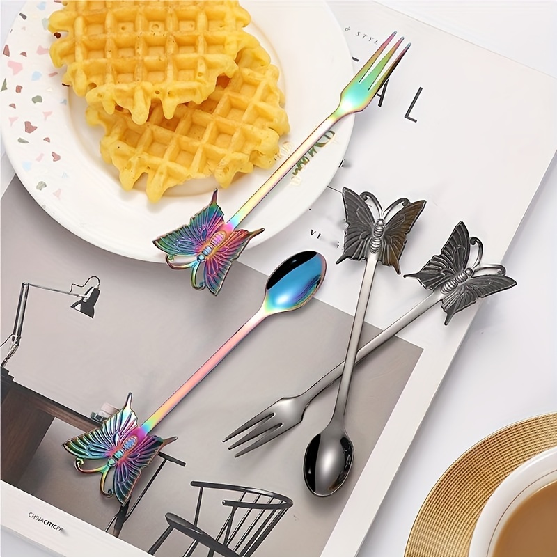 304 Stainless Steel Butterfly Spoon Fork Coffee Mixing Spoon - Temu