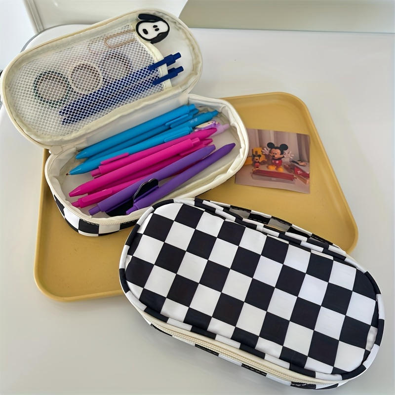 Korean Checkerboard Knitted Pencil Case Lattice Kawaii Storage Bags Plaid  Organizer Pouch Japanese Stationery Cute Pencil Cases