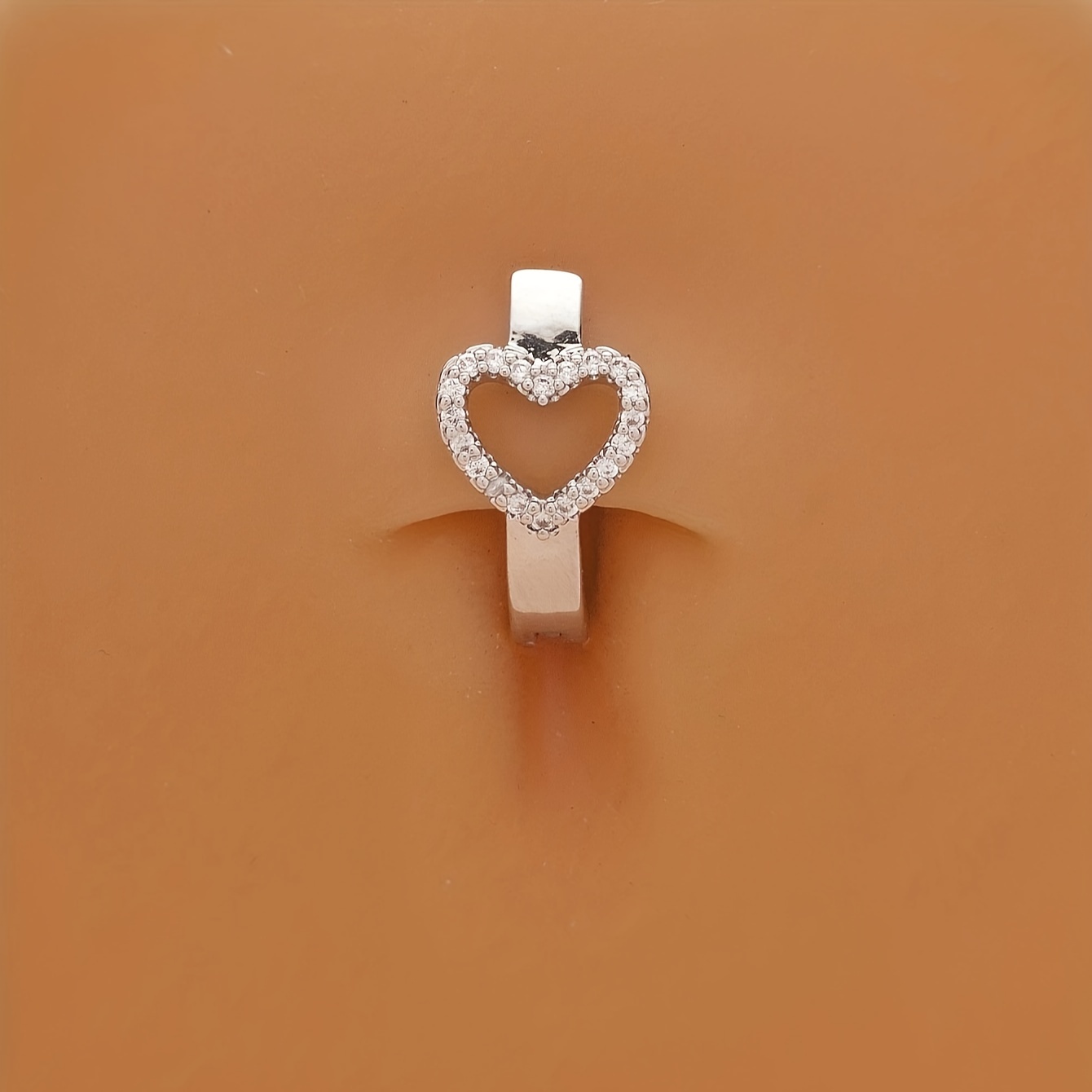 1pc Minimalist Synthetic Zirconia-encrusted Hollow Heart Belly Button Ring, Navel Piercing Jewelry