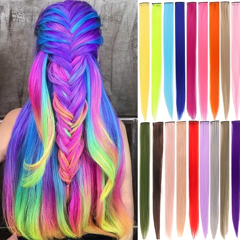 Extensiones de cabello con clip de resaltados de colores - Temu