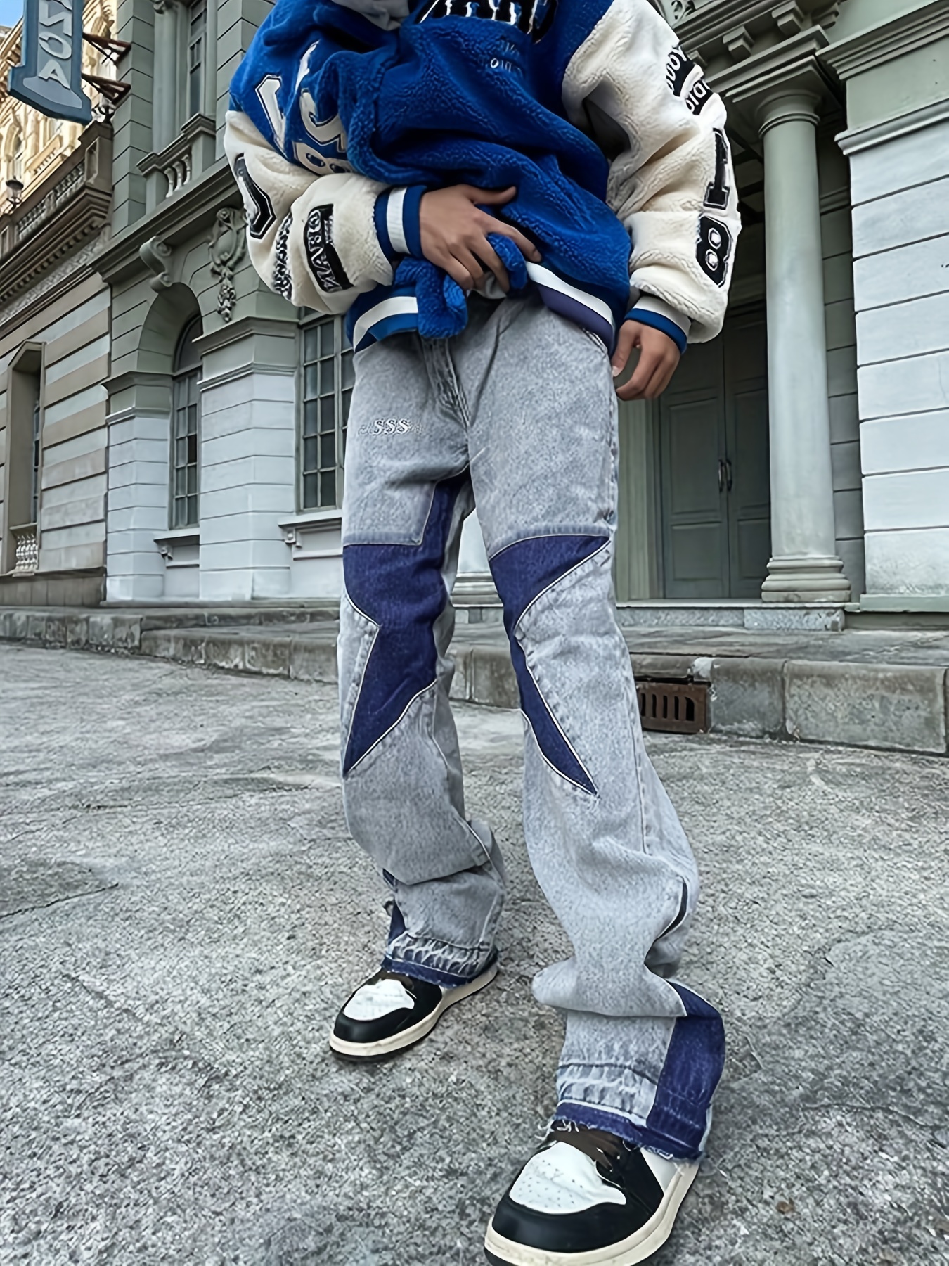 Y2k Men's Star Pattern Wide Leg Jeans Casual Street Style - Temu