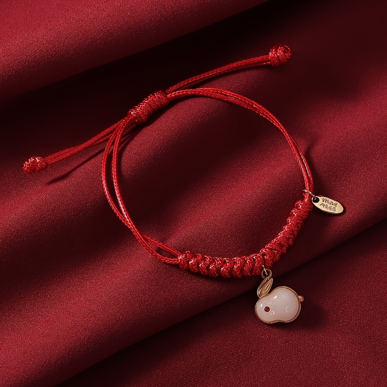 Lucky Rabbit Braid Bracelet Adjustable Chinese Style Red Rope Hand Jewelry  With Blessing 1 Pc New Year Lucky Protection Jewelry Gift