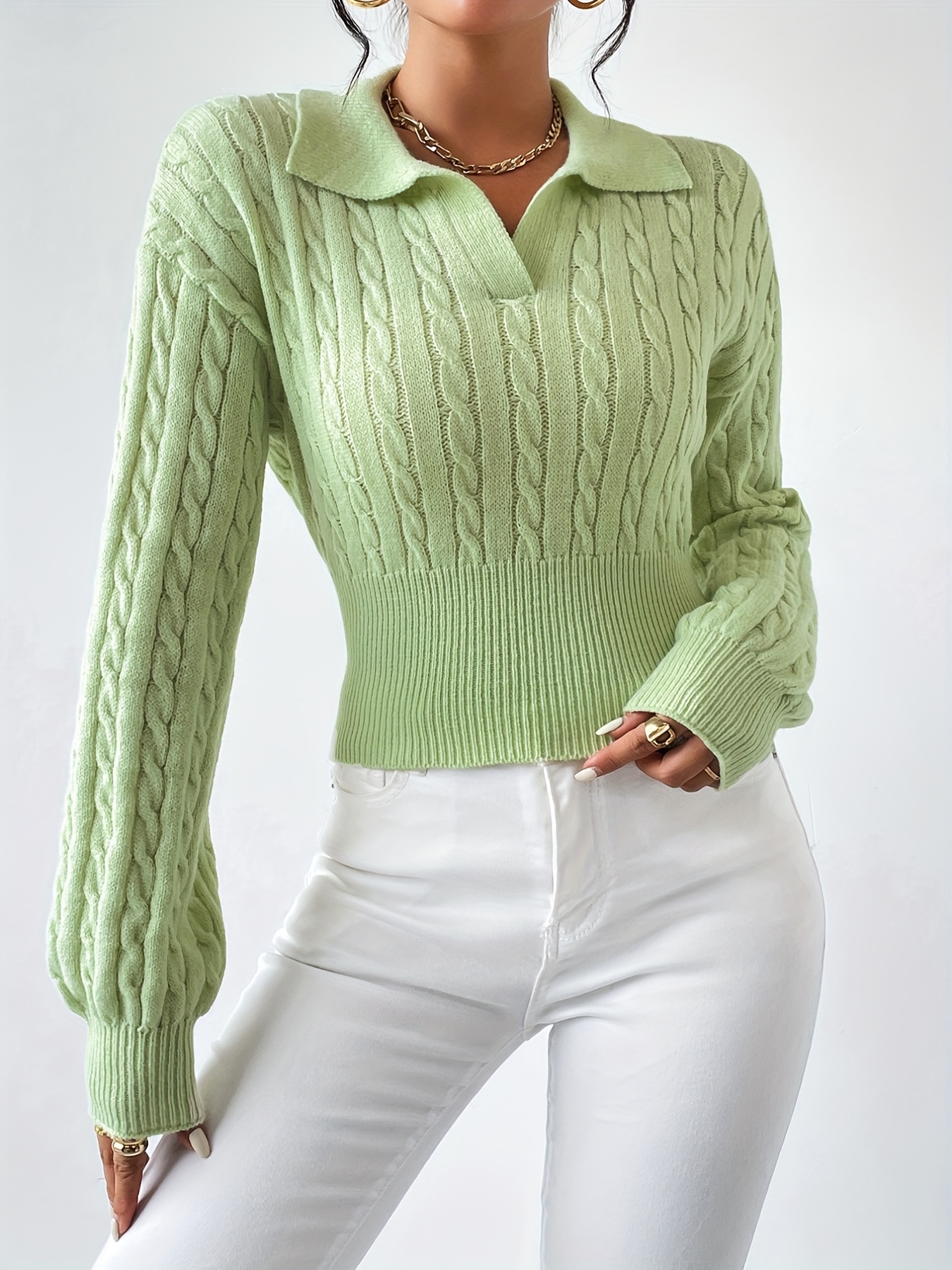 Cable Knit Sweater Women, Chunky Women, Women's Sweaters Green Sweater Top  Women's Autumn And Winter Top Ins Style Casual Long-Sleeved Knitted Sweater
