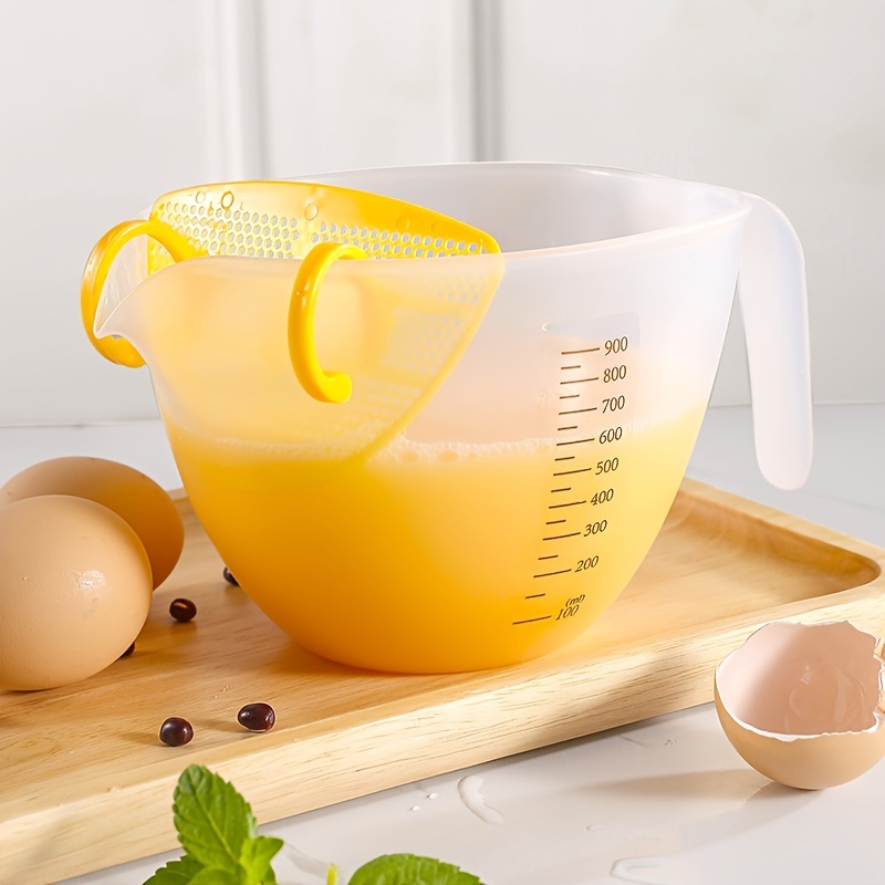 Measuring Cup With Filter, Large Capacity And Graduated Egg Liquid Plastic  Batter Mixing Bowl, Egg Mixing Cup With Filter Screen, - Temu