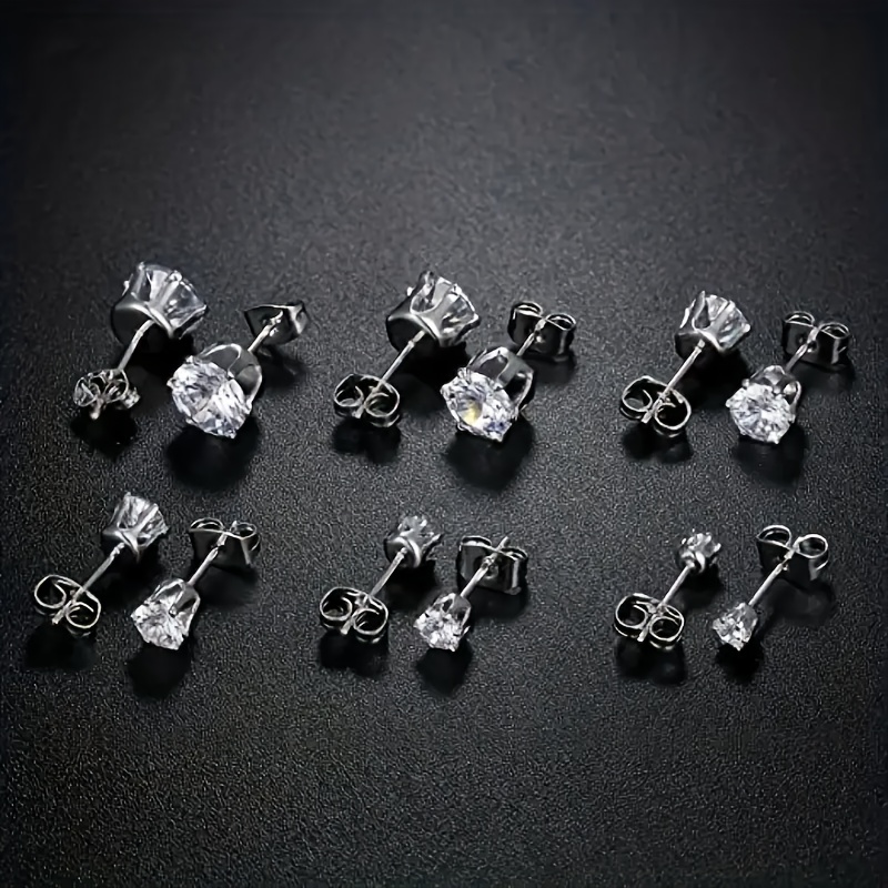 Squared Cubic Zirconia Ear Studs For Men - PAIR