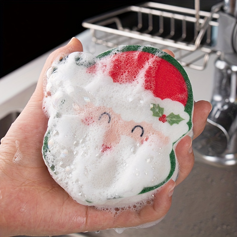 Christmas Reindeer Santa Kitchen Scrub Sponge Washing Dishes Cleaning  Sponges Gnome Xmas Tree Balls Non Scratch Sponge for Dish Countertops Sinks