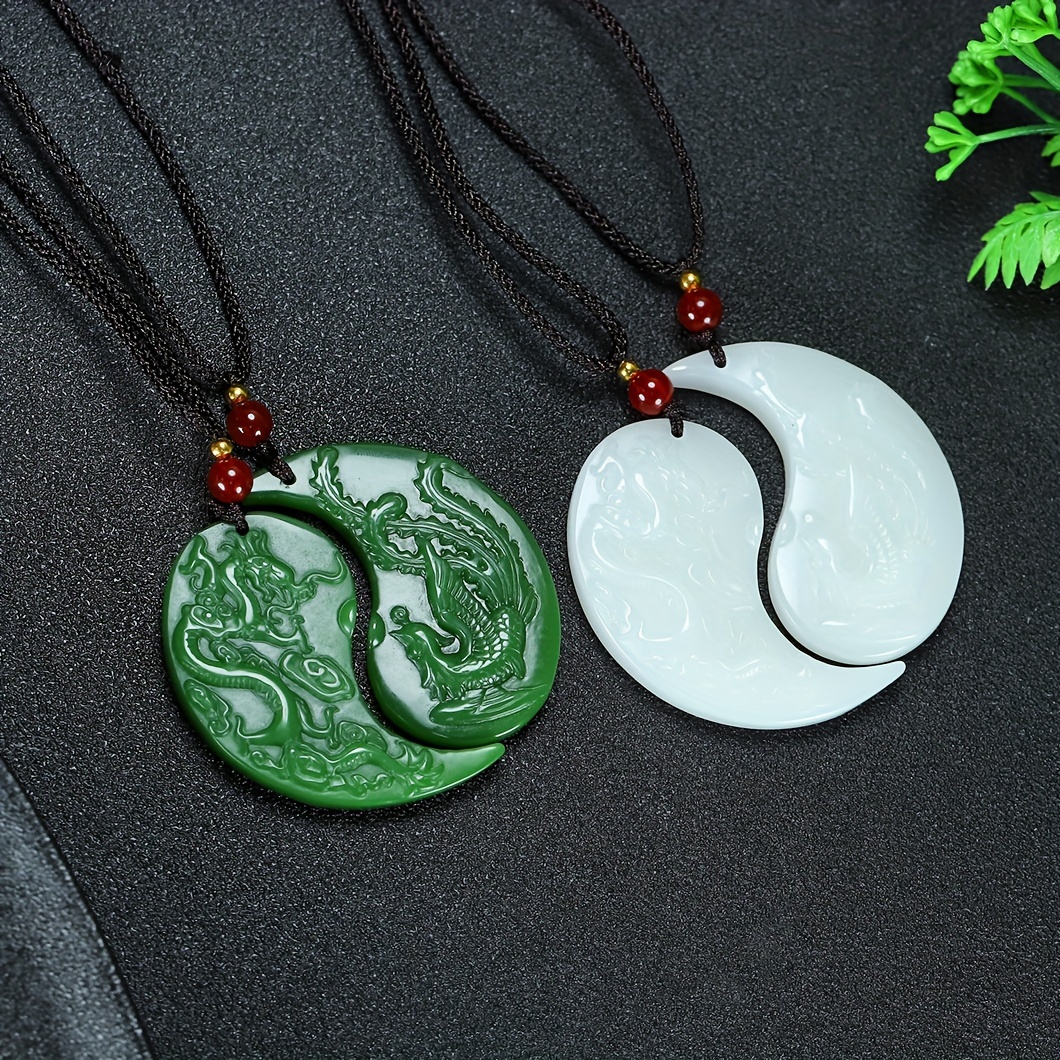 

2pcs Fashion Synthetic Jade Pendant Necklace For Men And Women