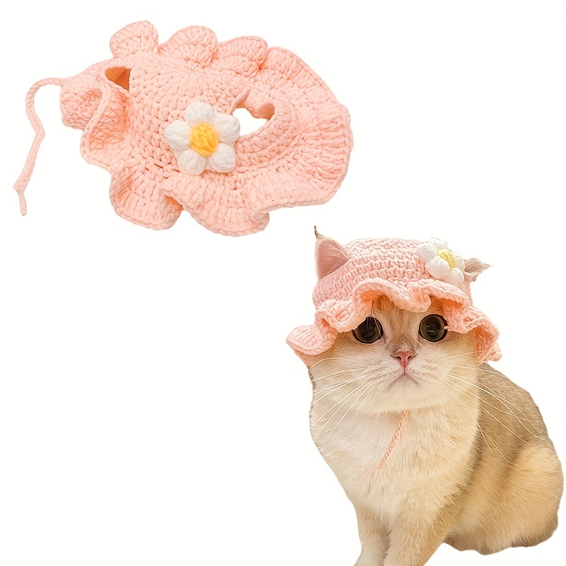 Flower Knitted Cat Hat Cute Halloween Costume For Cats - Pet