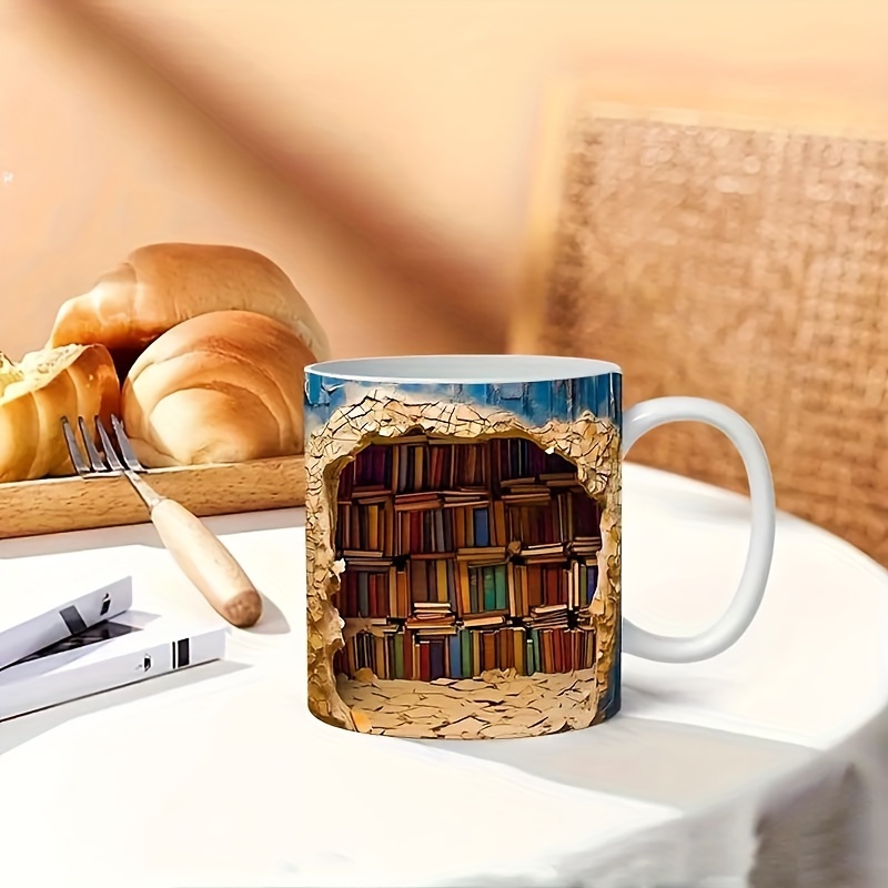3D Bookshelf Coffee Mug Ceramic Water Cup Holiday Gift