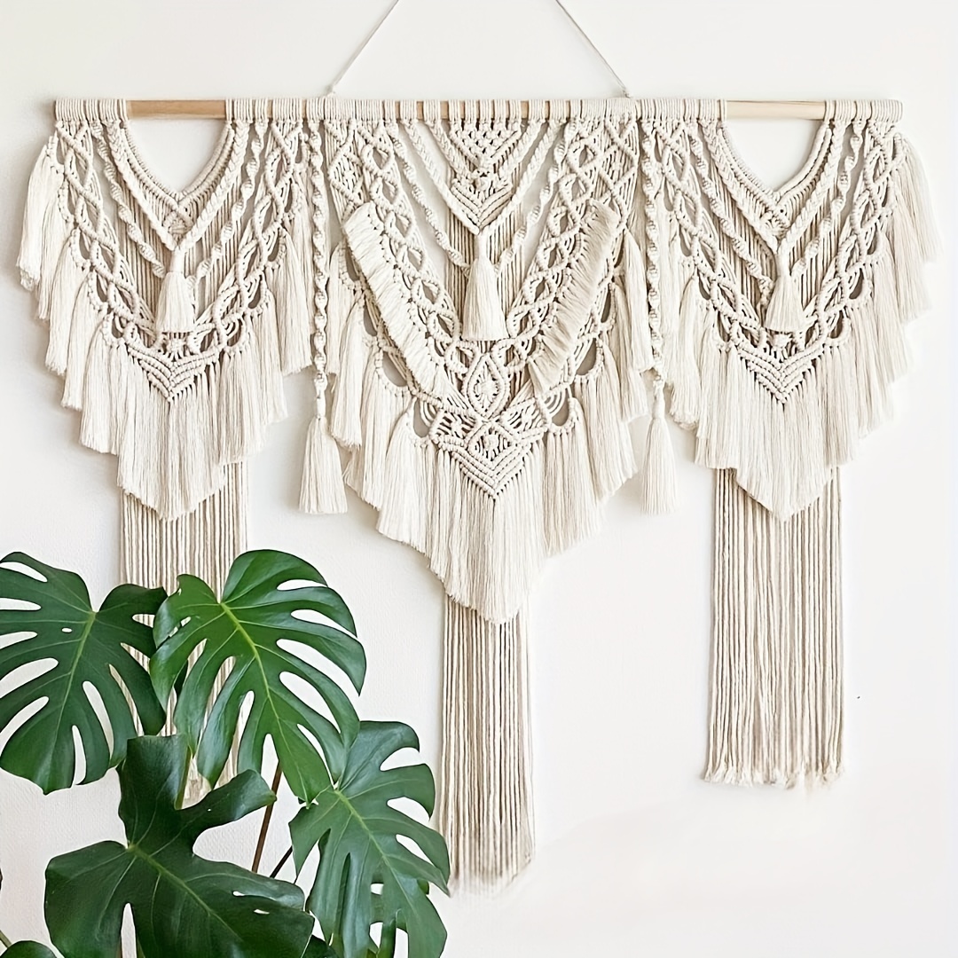

1pc Large Macrame Wall Hanging Tapestry Boho Tapestry Macrame Wall Decor Art Chic Bohemian Handmade Woven Tapestry Home Decoration For Bedroom Living Room Apartment Wedding Party Home Decor