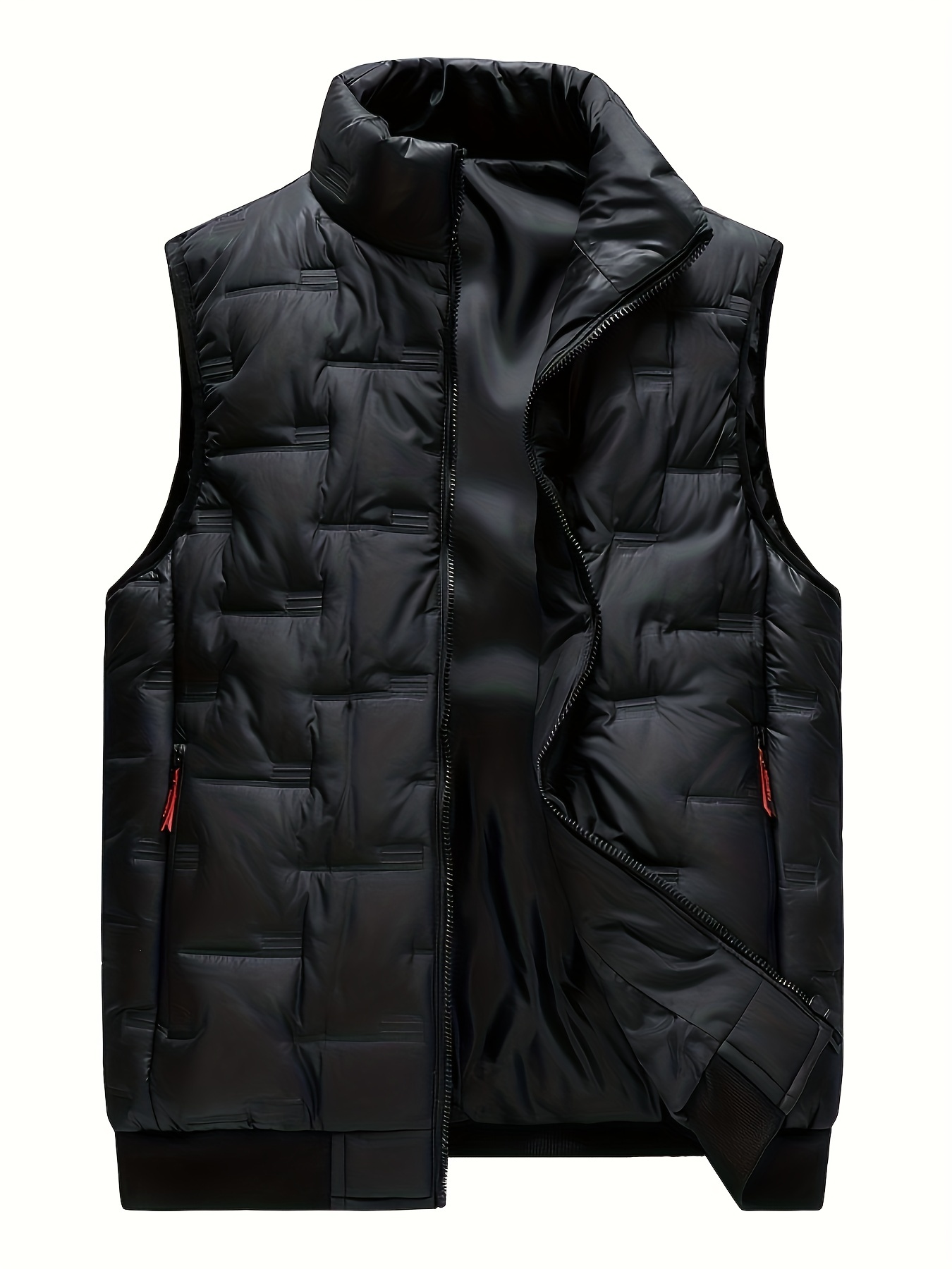 Plus Size Men's Letters Graphic Print Puffer Vest Sleeveless Padded Jacket  For Fall Winter, Men's Clothing