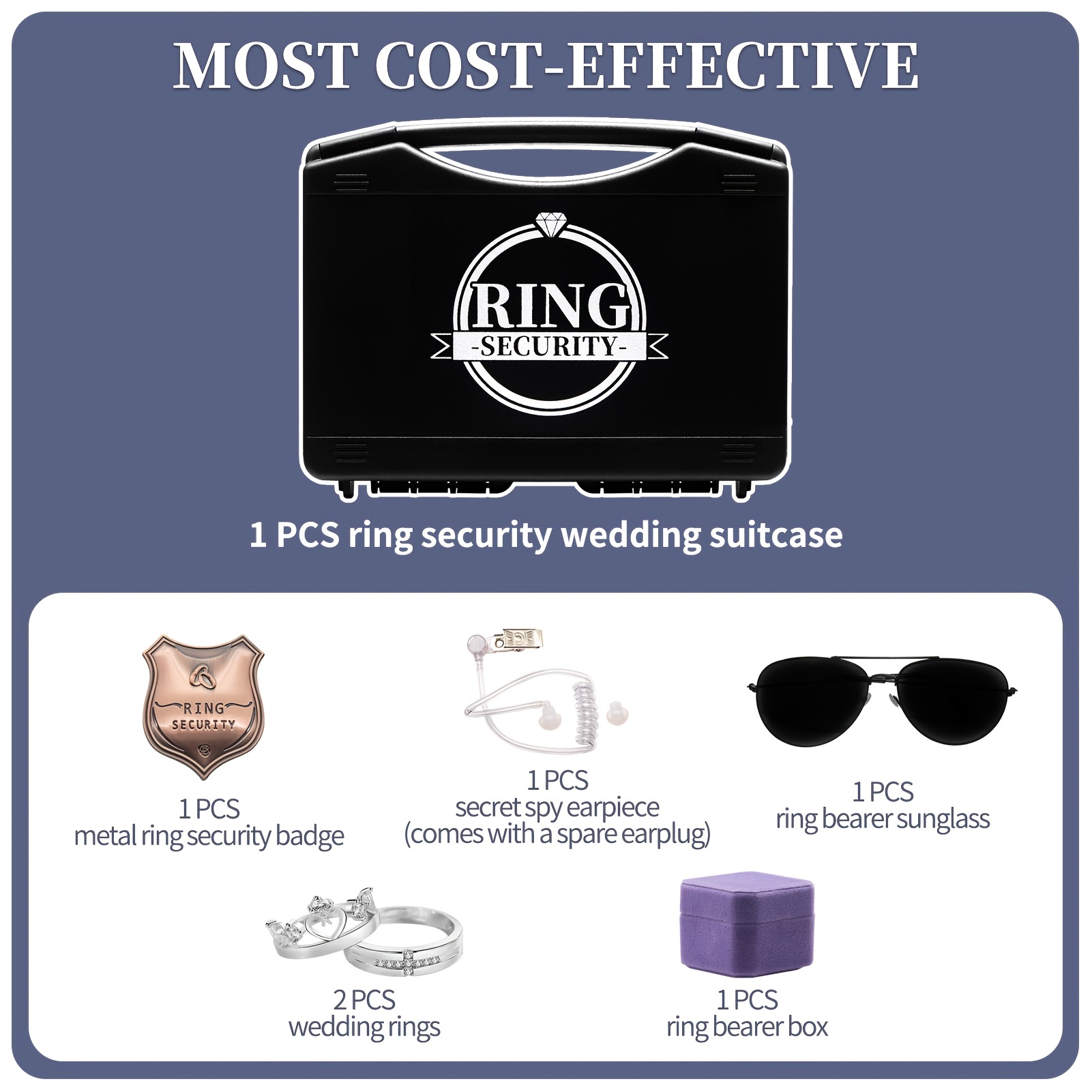 Caja de seguridad para anillo de boda con portador de anillos, incluye  tarjeta de propuesta, insignia de agente especial, sombras, walkie talkie  para