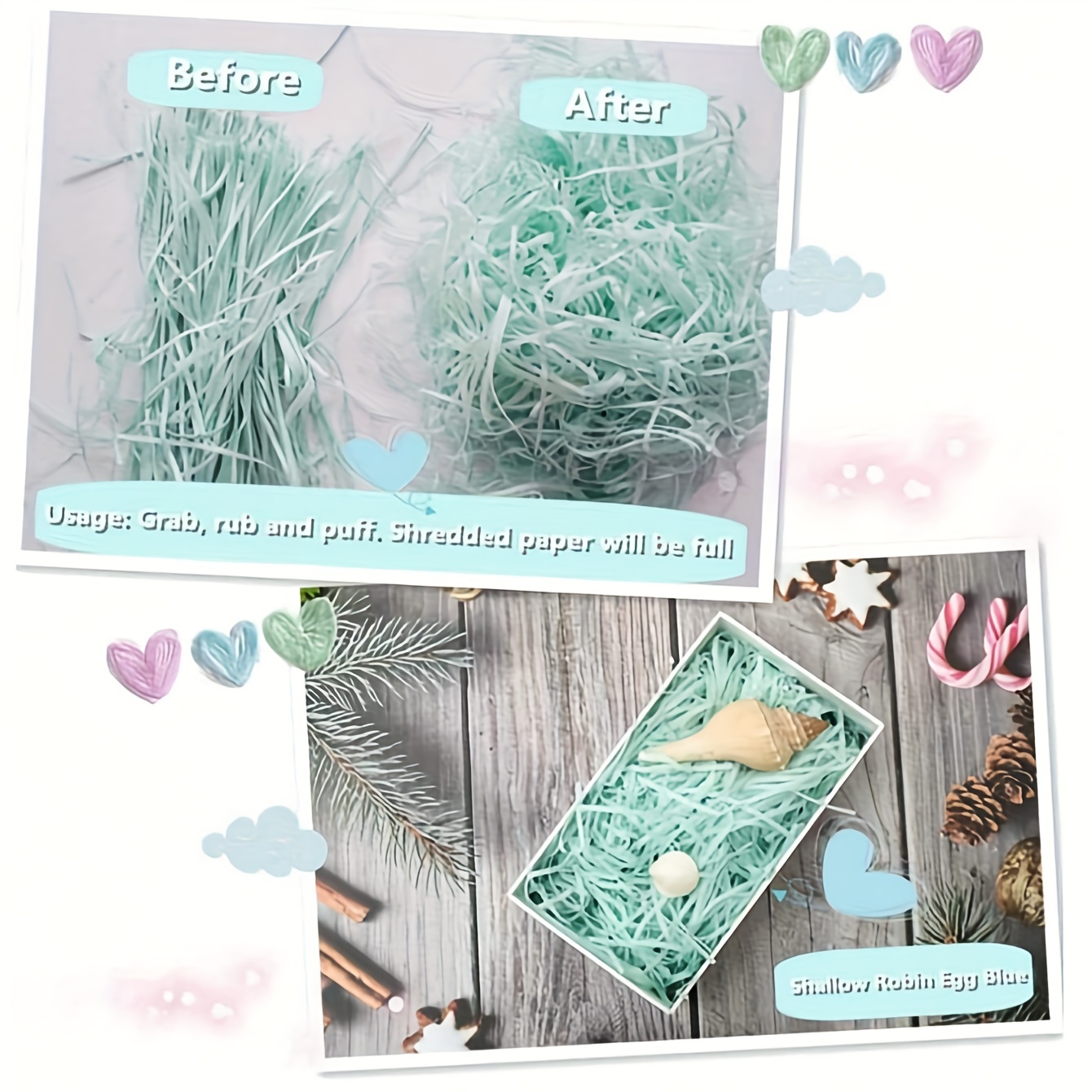 Teal Cut / Shredded Paper Gift Box & Basket Crinkle Paper, Green