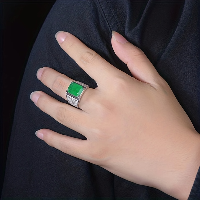 Men's Natural Emerald Green Zircon Ring