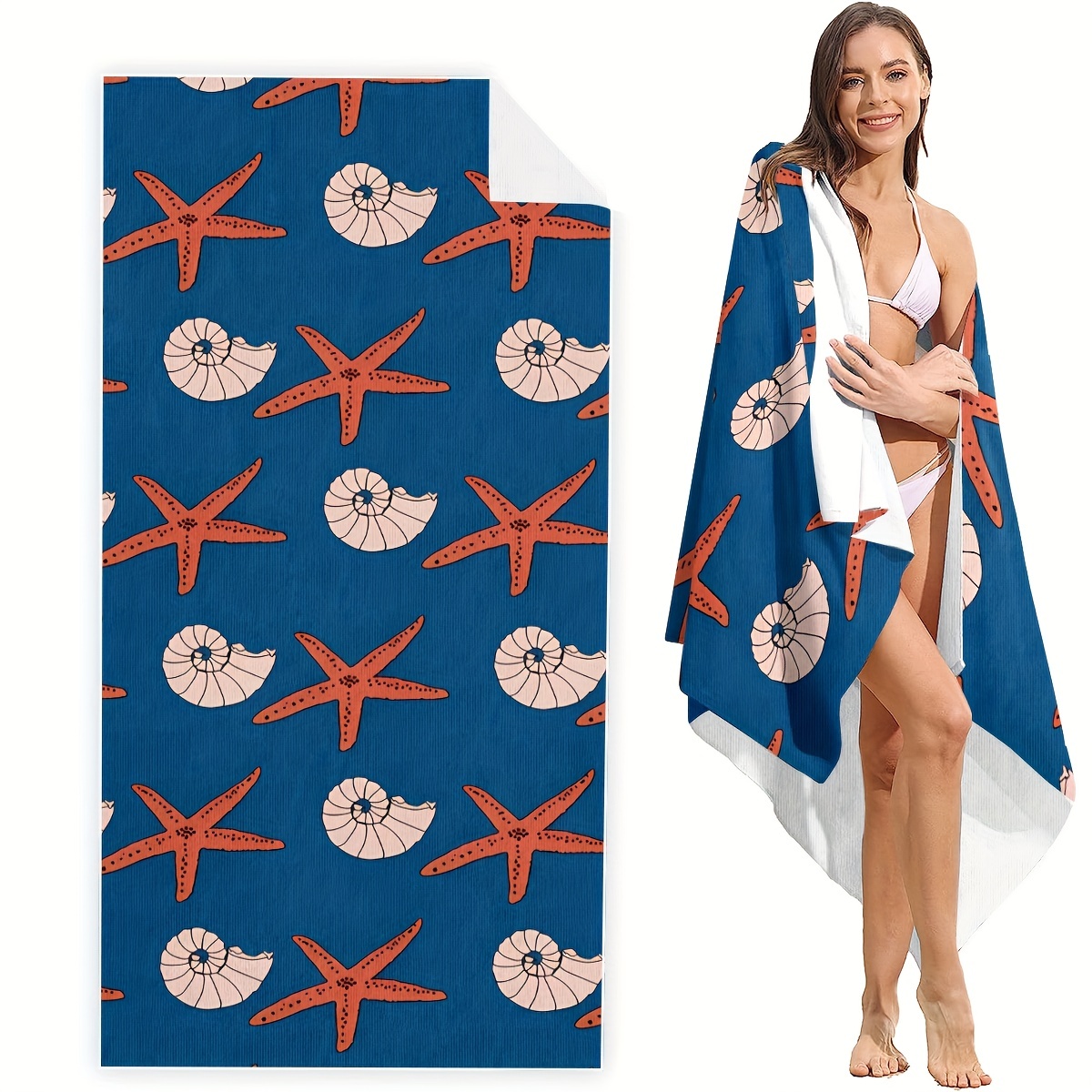 Microfiber Beach Towel, Starfish & Seahorse & Coral Print Summer ...