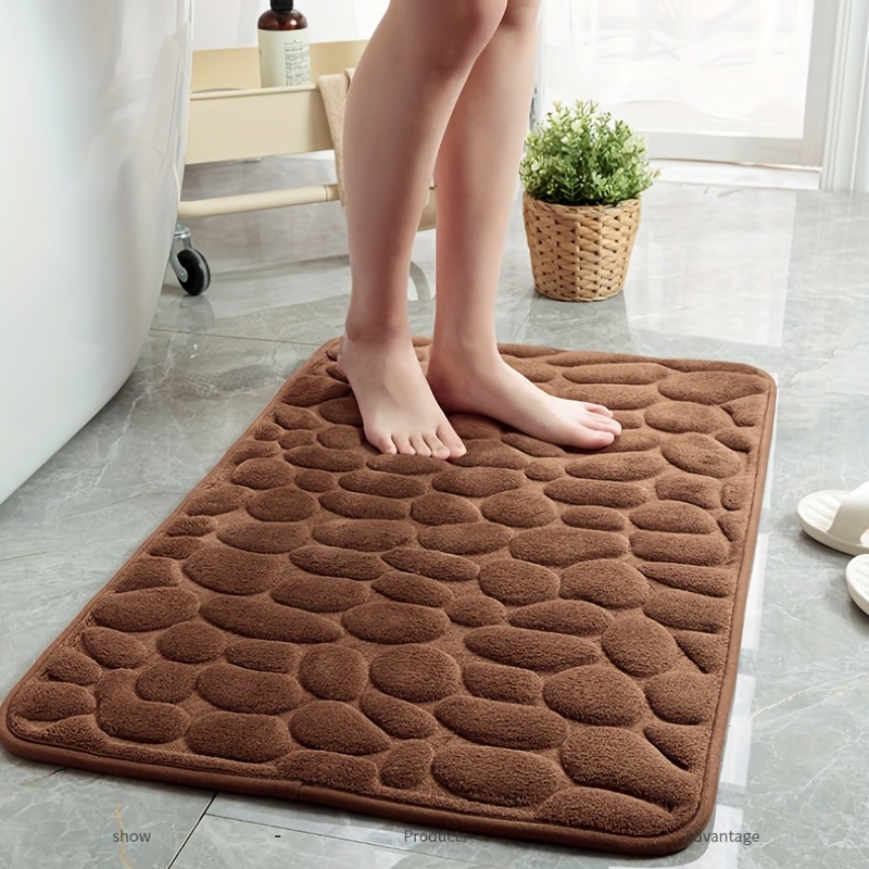1pc Memory Foam Bath Rug, Cobblestone Embossed Bathroom Mat, Rapid Water  Absorbent And Washable Bath Rugs, Non-Slip, Thick, Soft And Comfortable  Carpet For Shower Room, Bathroom Accessories 