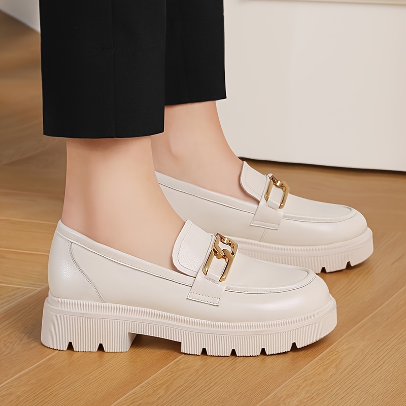 Women's Chain Decor Loafers Platform Chunky Heeled Shoes