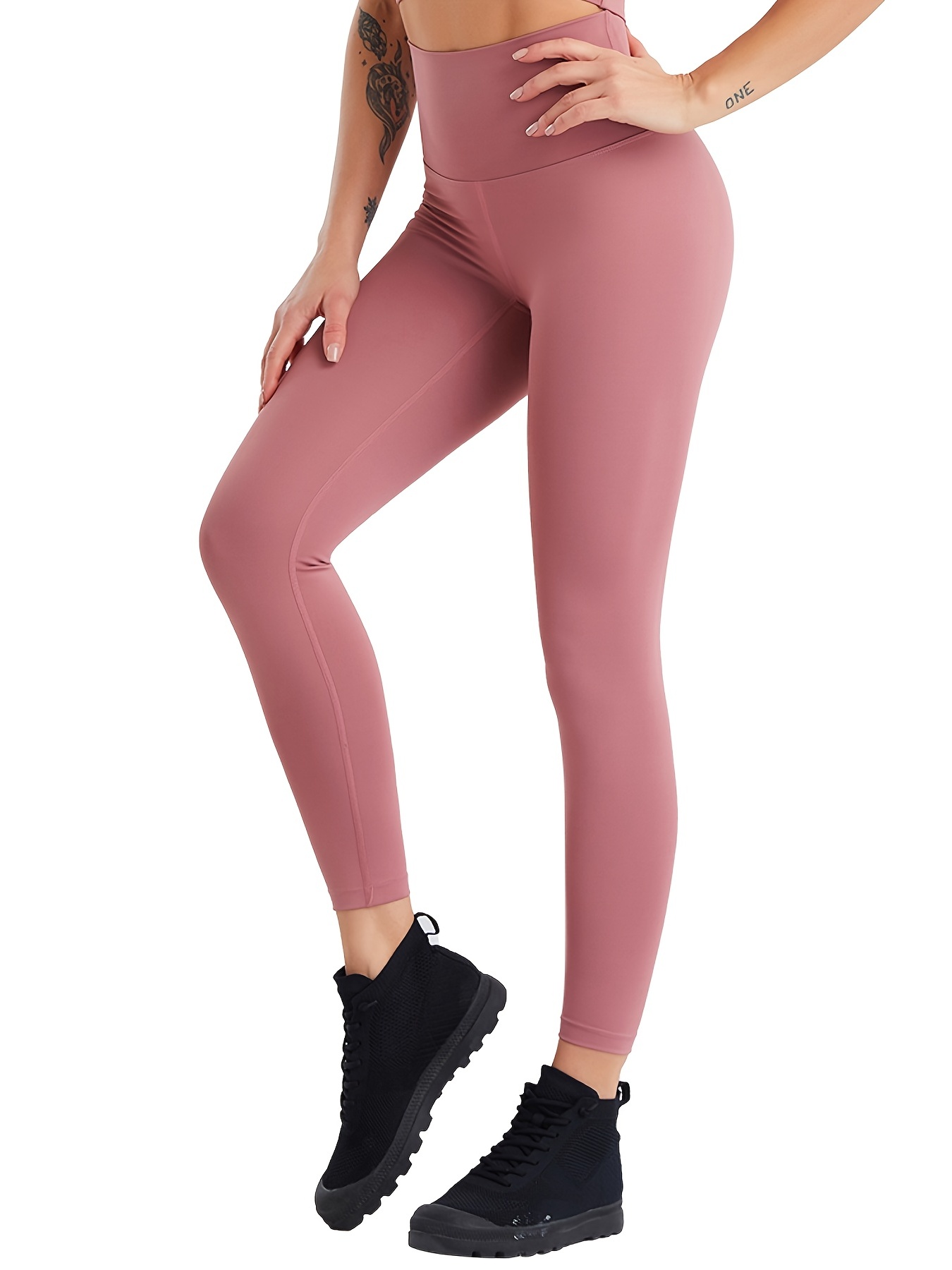 Colorfulkoala Women's High Waisted Yoga Pants 7/8 Length Leggings with  Pockets Mauve Pink Small