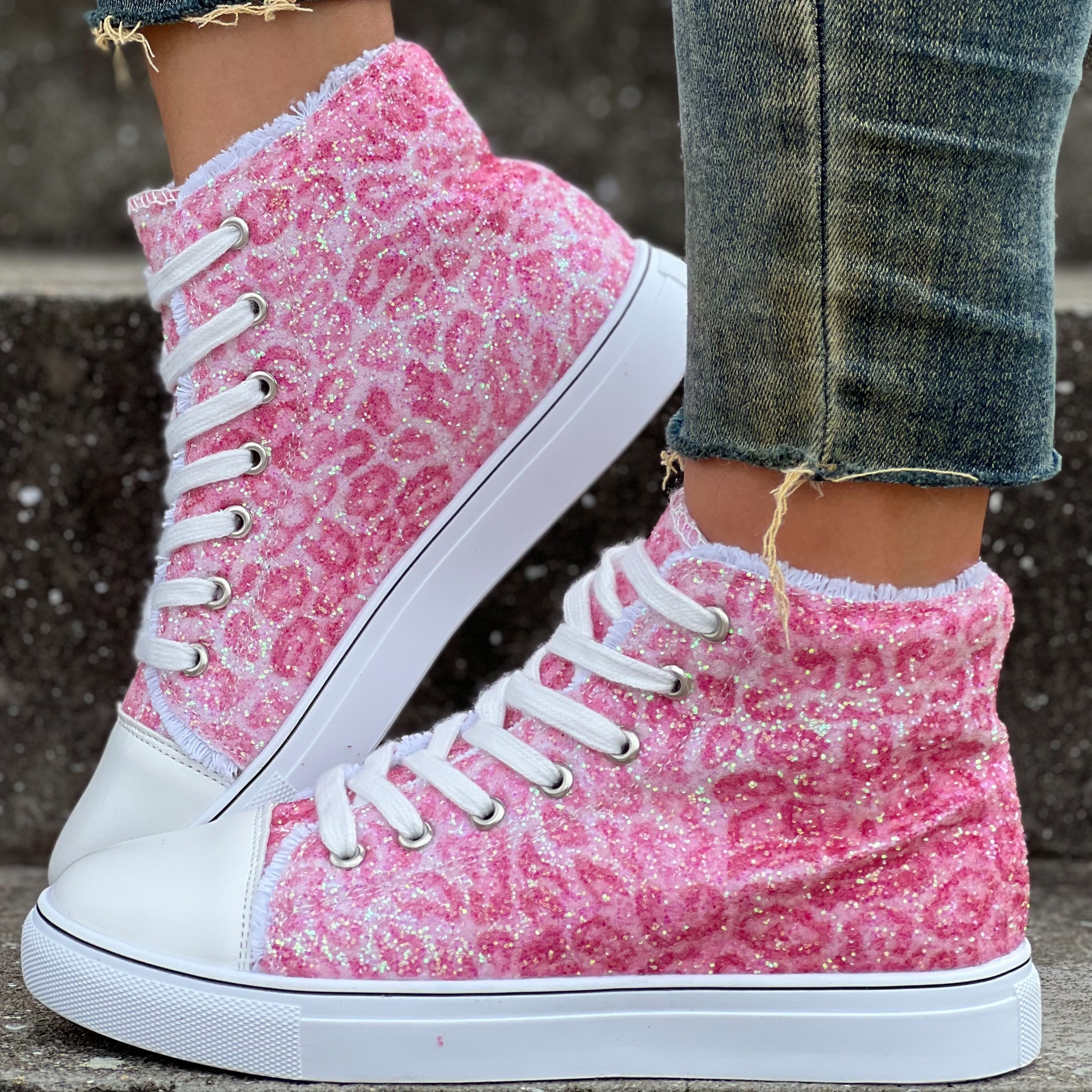 Pink Cheetah Women’s store lace-up canvas shoes