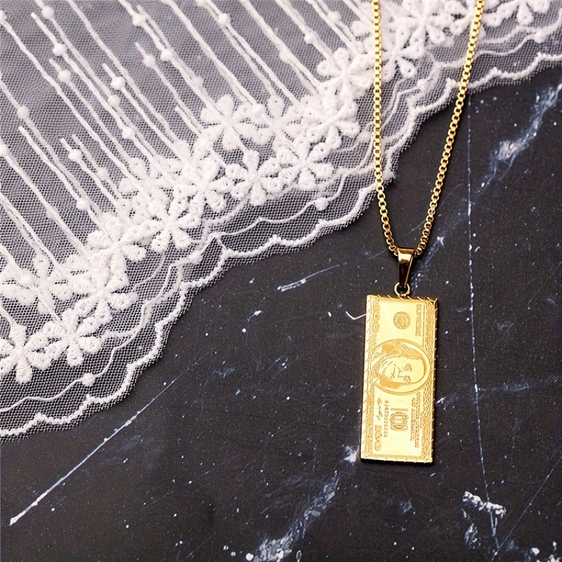 Vintage Dollar Bill Stainless Steel Pendant Hip Hop Men Necklace