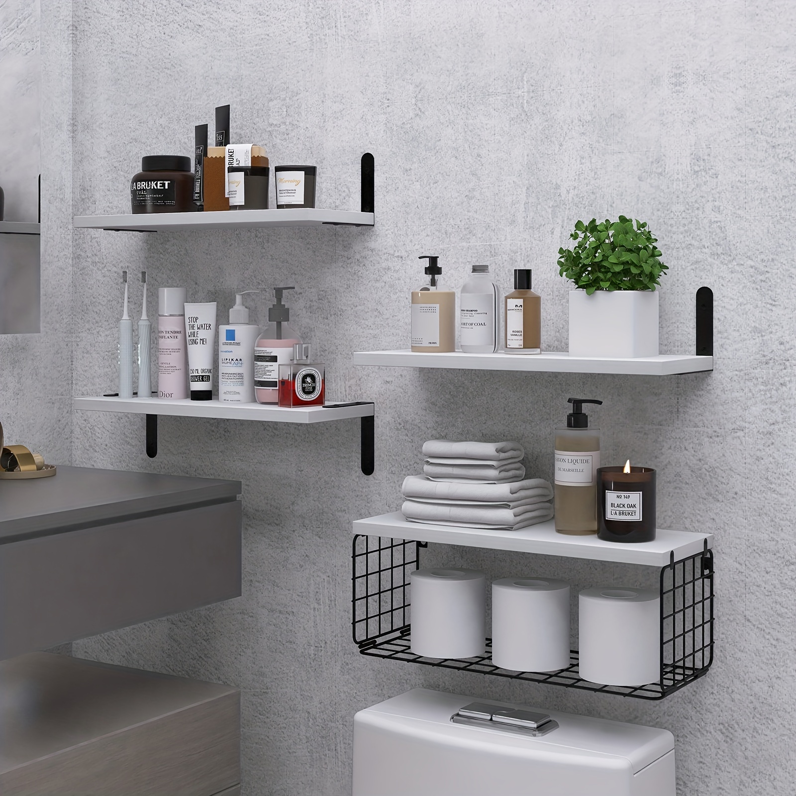 Black Floating Shelves for Wall, Bathrom Shelves Over Toilet Wall