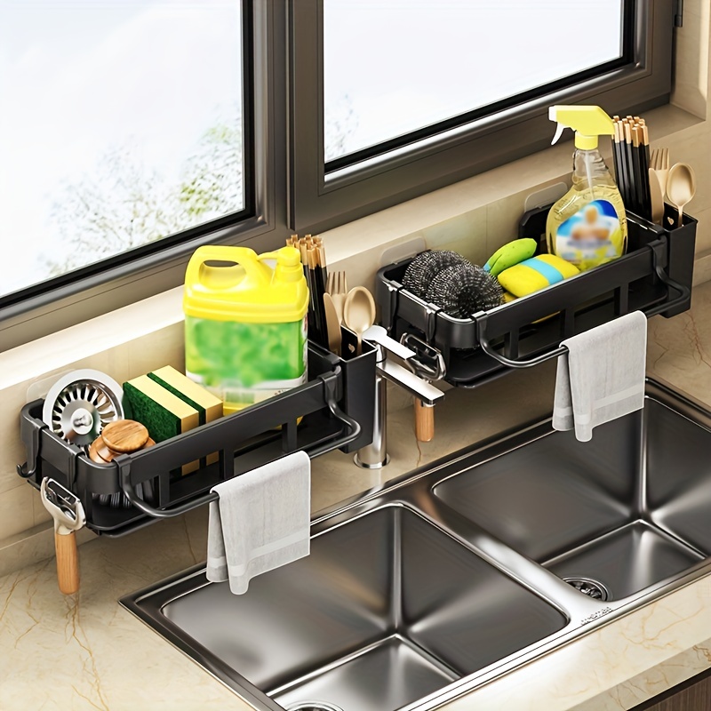 Sponge Holder For Kitchen Sink, Kitchen Sink Caddy With Dish Brush