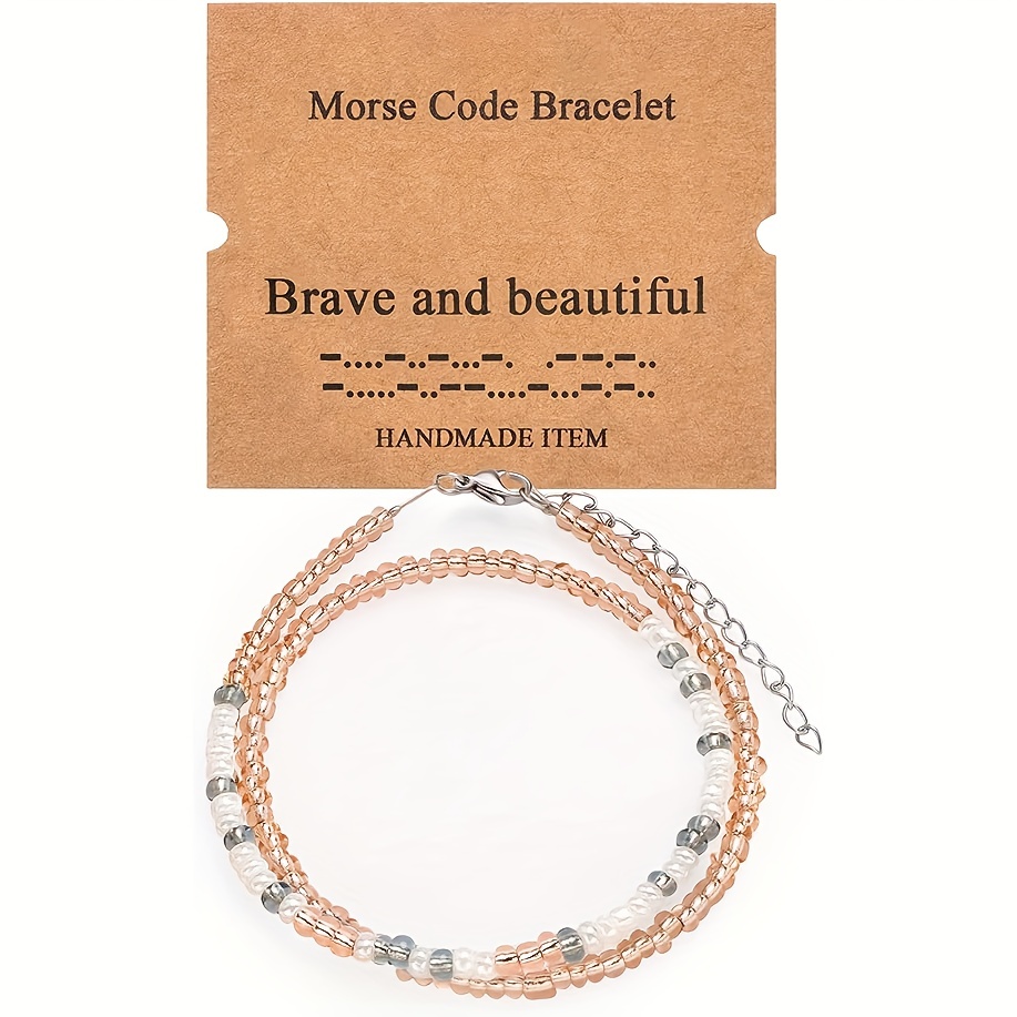 Fearless Meaning Morse Code Bracelet Copper Beads Minimalist Rope Bracelet Inspirational Gifts 1 Pc,Temu