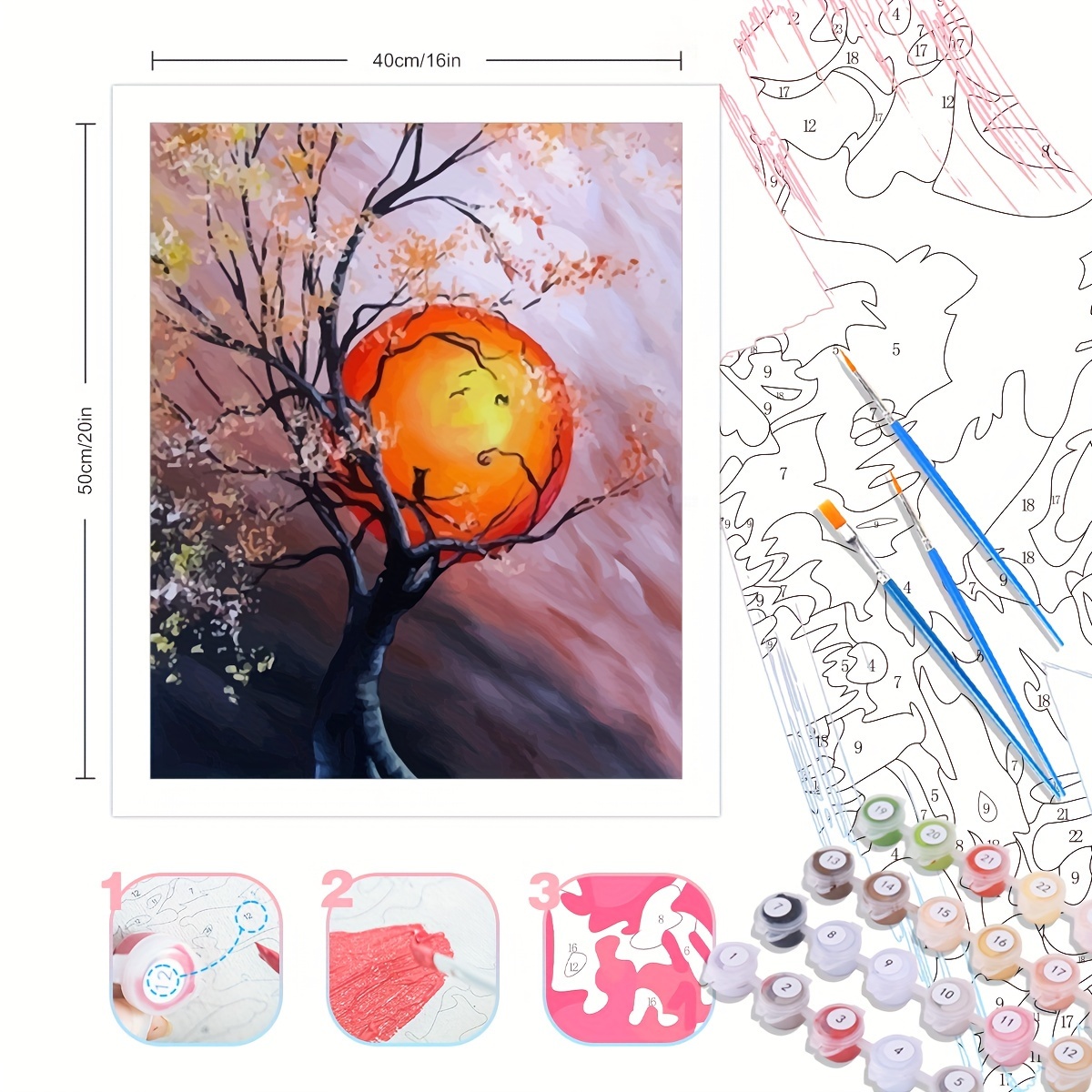 Paint Numbers Adults Beginner Tree Moon Paint Number Kits - Temu