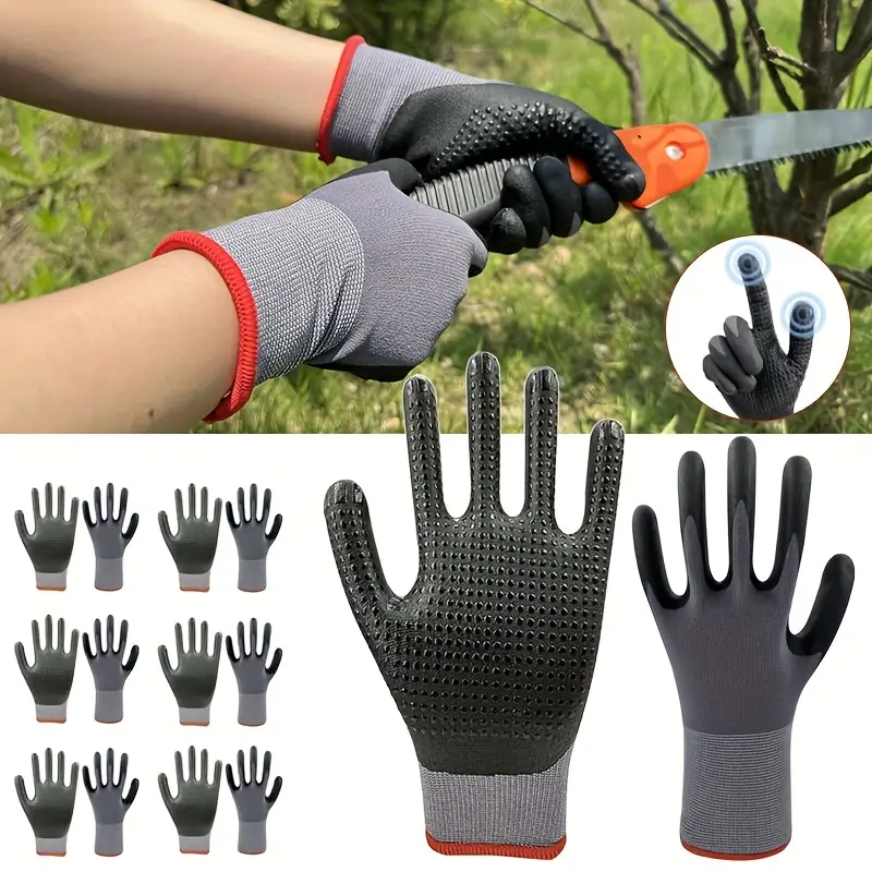 Guantes de trabajo de microespuma con revestimiento de nitrilo, 6 pares,  guantes de nailon de punto sin costuras, guantes de trabajo grises