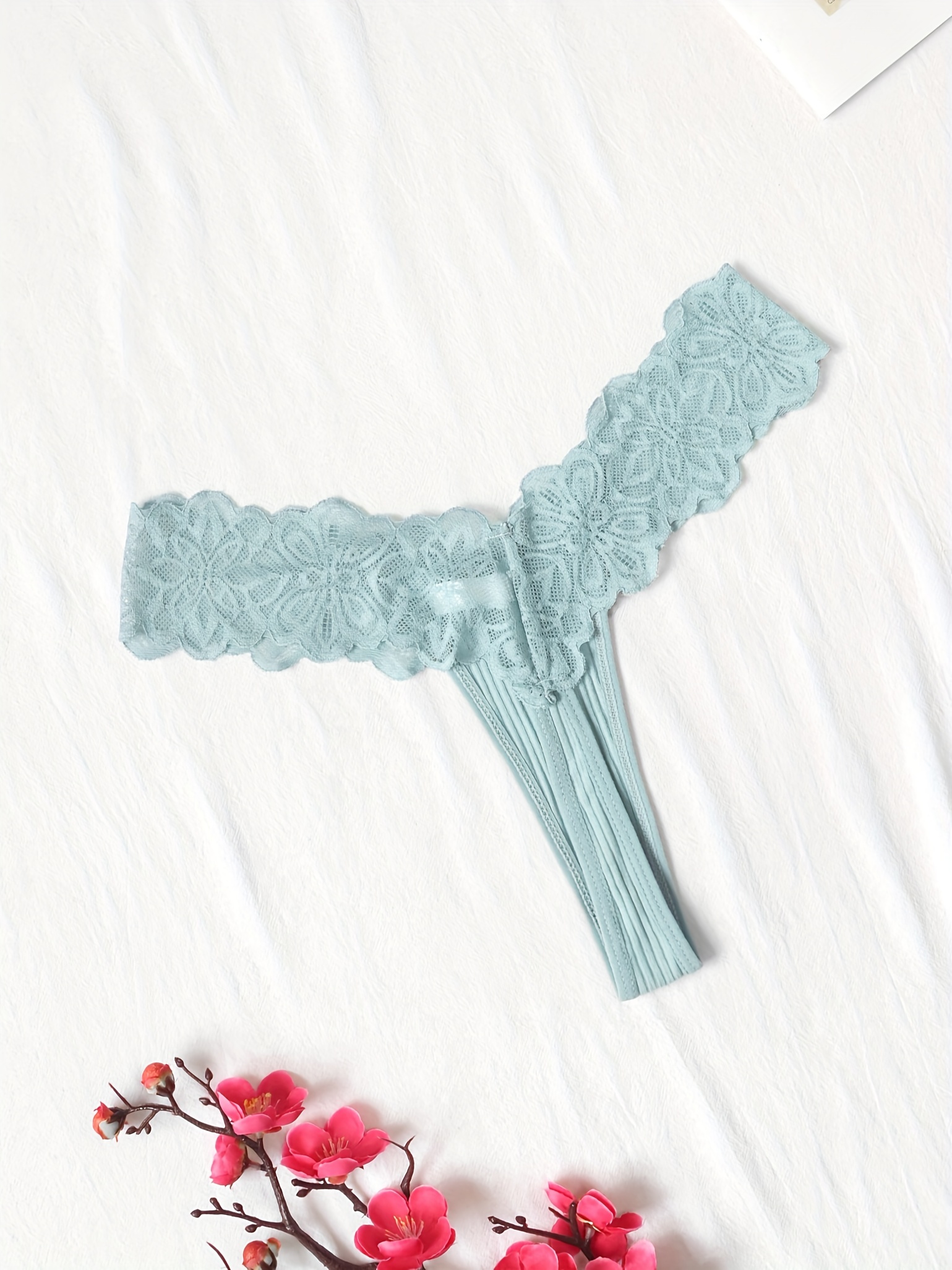 Aerie : Real Soft : Thong - Blue W/ Lace