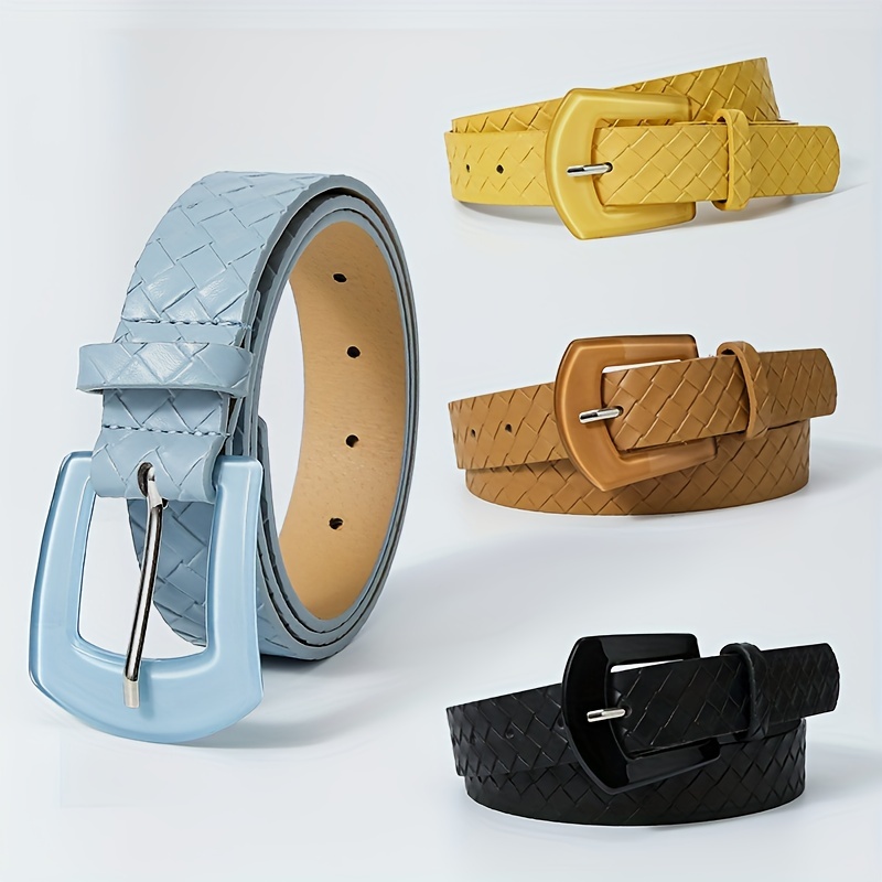 Square Buckle Pu Embossed Belt Candy Color Trend Dress Pants Belt Women  Wide Waist Belts Casual Belts - Temu