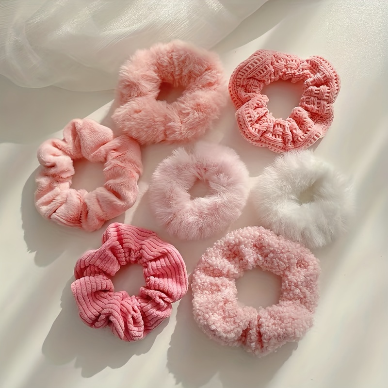 Comprar Gomas para el pelo con flores rosas de lana, banda elástica para el  pelo, cuerda tejida para el pelo, diadema para el intestino grueso para  mujer