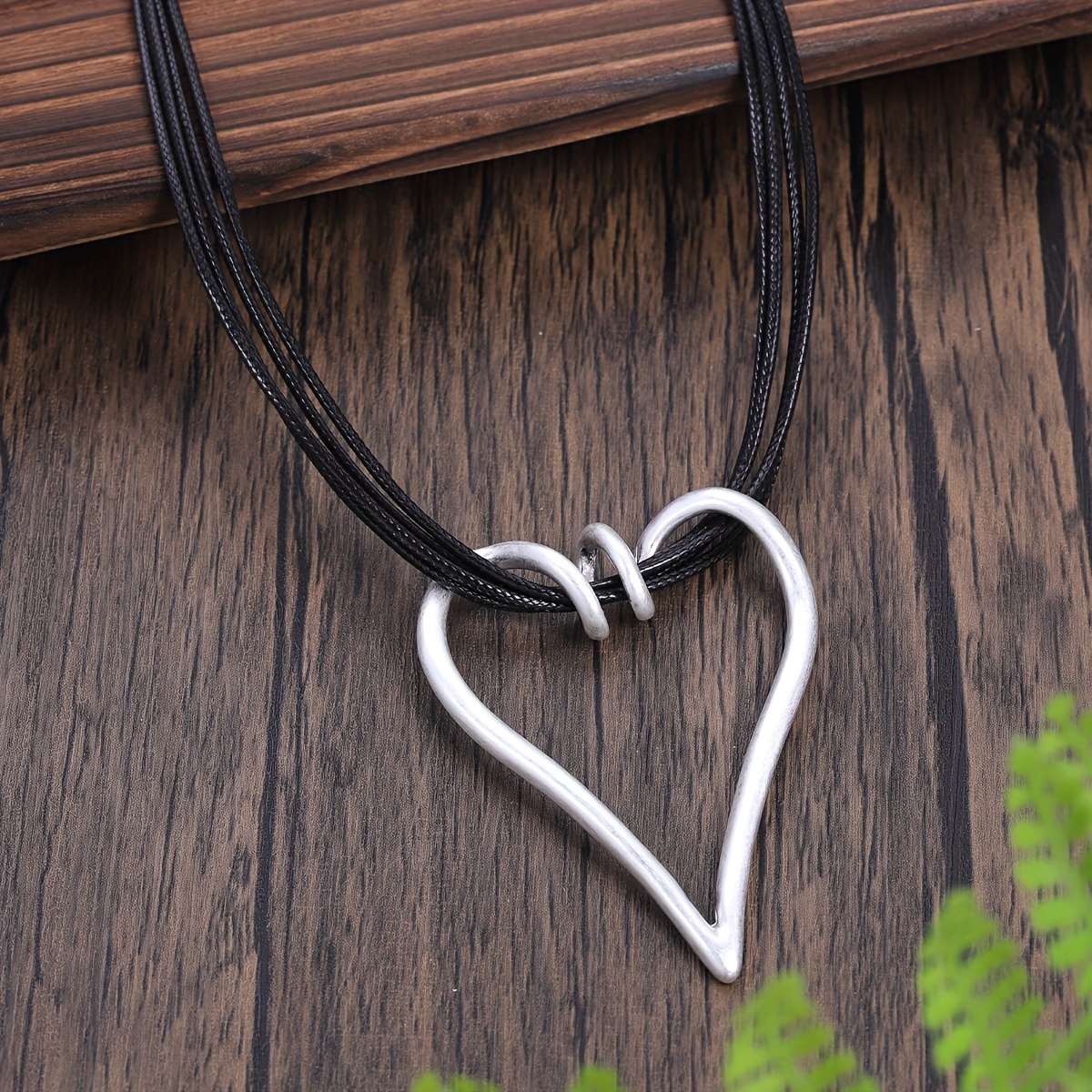 Silvery Tone Heart Pendant Necklace for Women