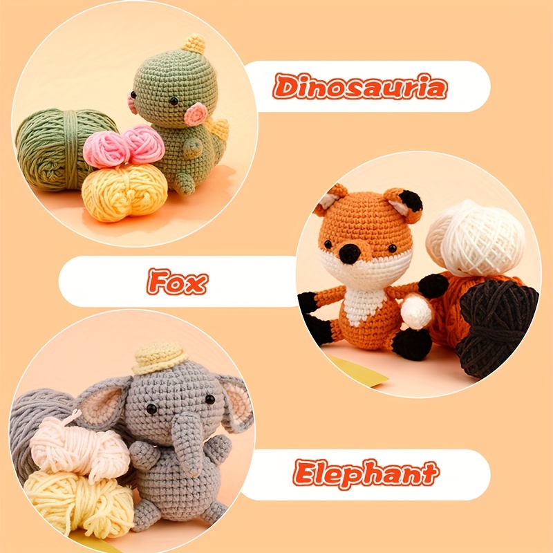 Diy Crochet Animal Kit Fox Plush Doll Elephant Plush Doll - Temu