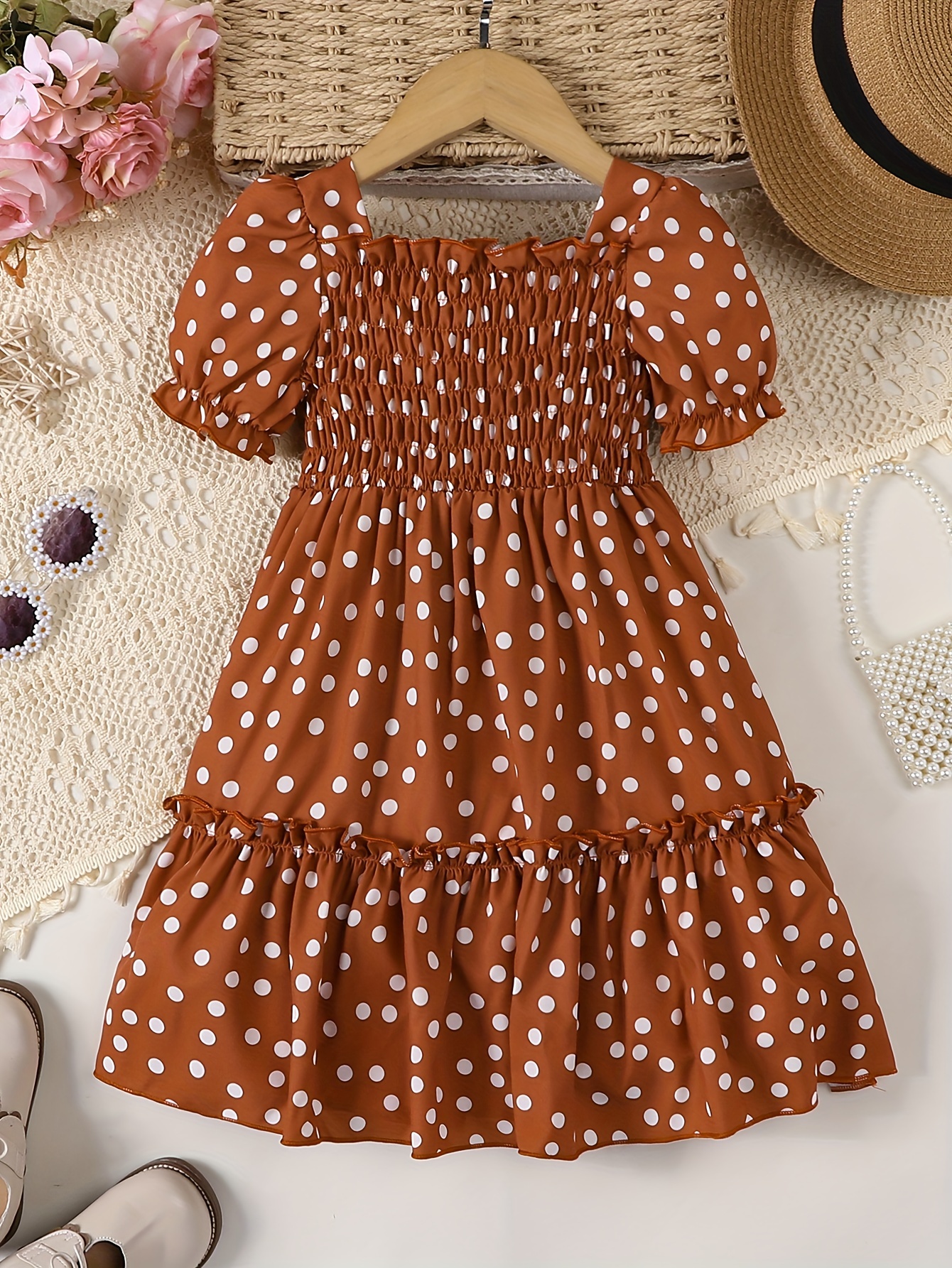 long formal burgundy dress Brown Polka Dot Long Sleeve Mini Dress – Selene Dress main image 1