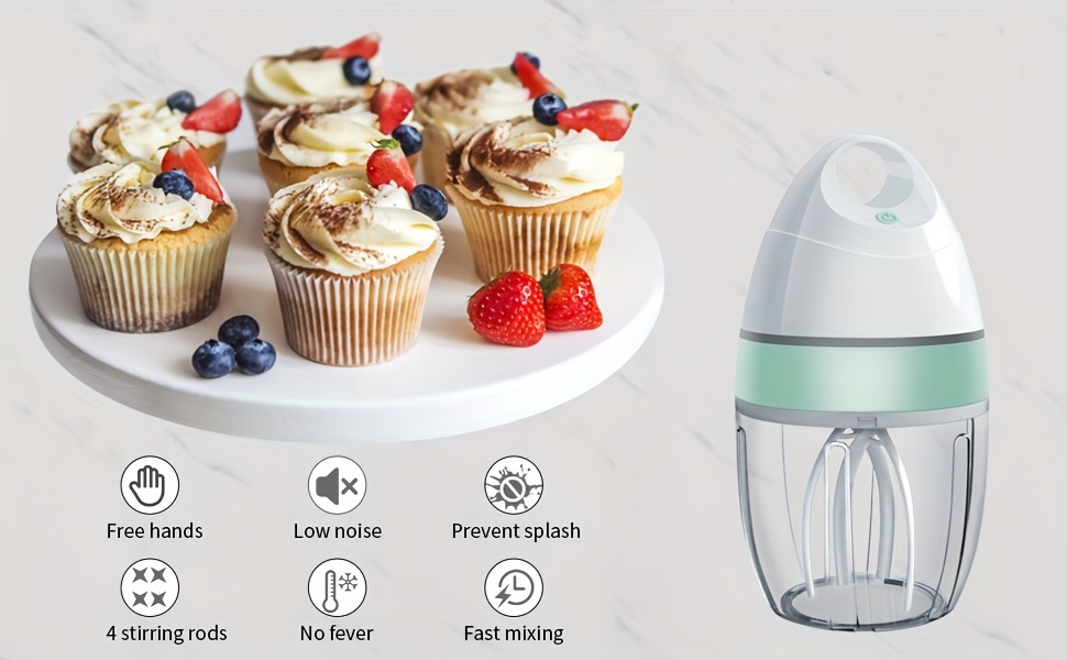 Electric Whisk, USB Rechargeable, Low Noise Automatic Mixer with 900ML  Container, Milk Foamer