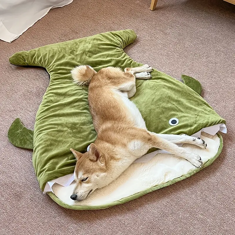cartoon shark shaped pet dog bed nest self warming dog cave nest non slip dog bed mat cushion pad for indoor dogs 3