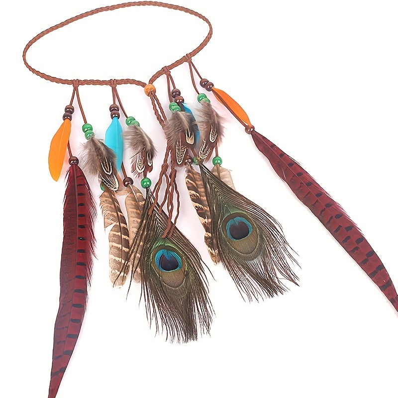 Boho Feather Hair Rope Western Headband Hippie Style Accessory