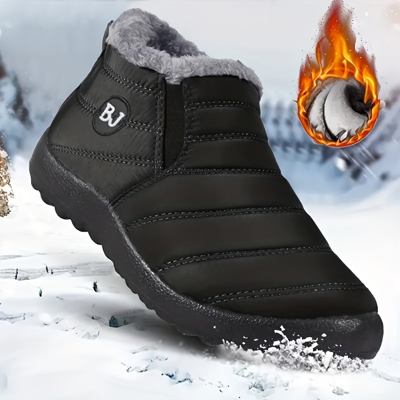 

Men's Snow Boots, Warm Fleece Cozy Non-slip Ankle Boots Plush Comfy Outdoor Hiking Shoes Lined Trekking Shoes, Winter